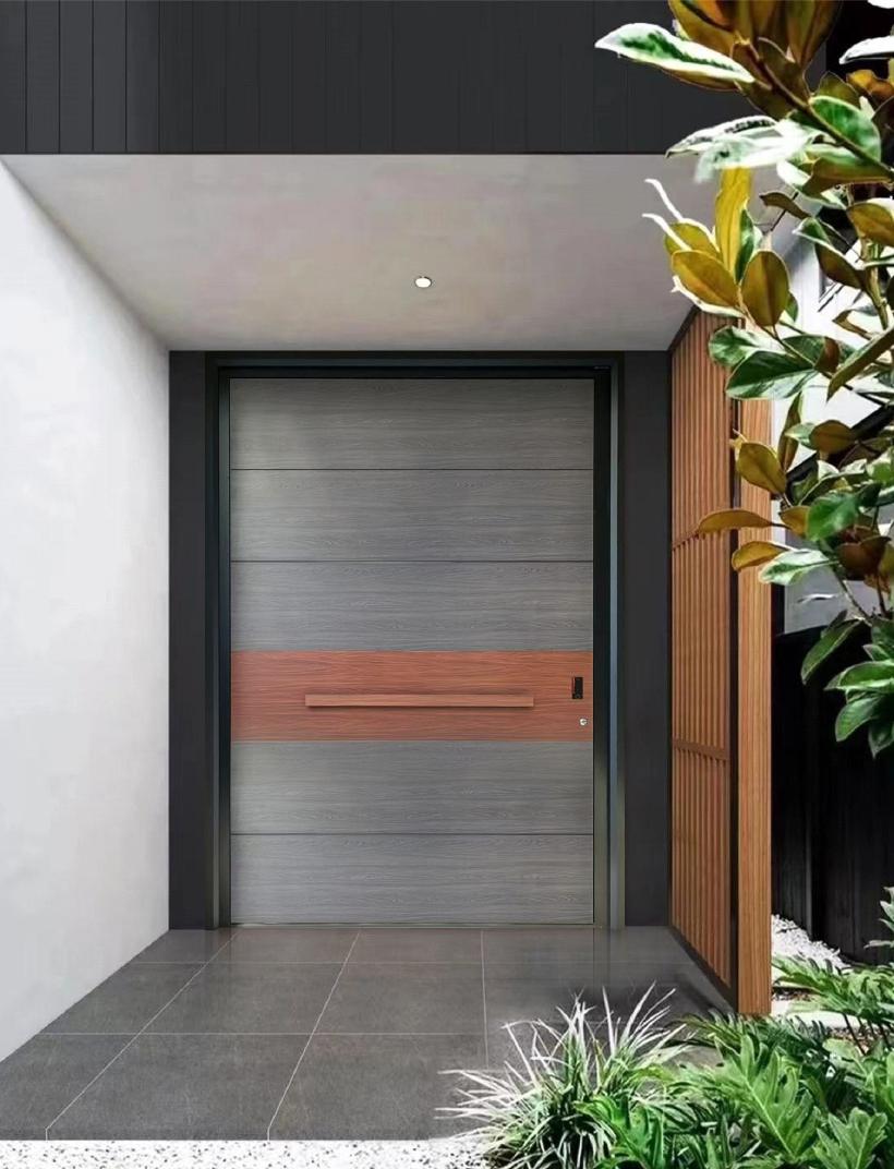 Ash grain, walnut band entrance door, pivot