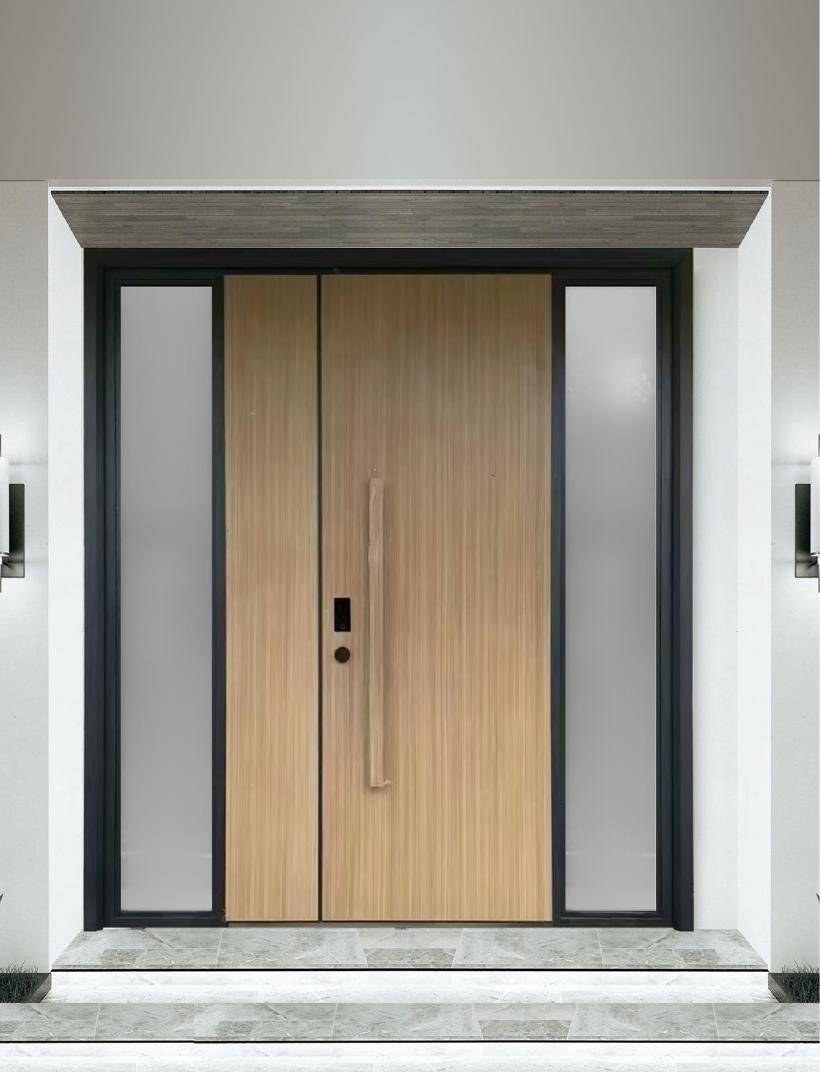 Light oak entrance door, twin sidelights