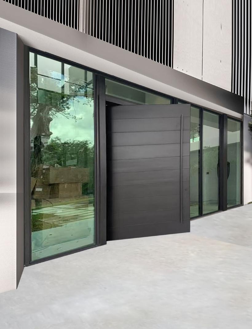 Black linear panels entrance door, pivot